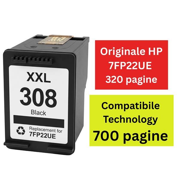 HP Inkjet Rigenerata con Chip Nero 7FP22UE/7FP21UE N.308XXL 18ml/700 pg HP Inkjet Rigenerata con Chip Nero 7FP22UE/7FP21UE N.308XXL 18ml/700 pg